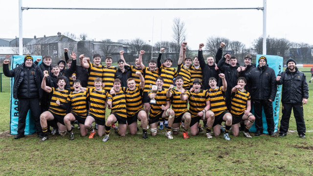 Action from the Schools 2XV Cup match between Ballymena Academy and Royal Belfast Academical Instutition on Wednesday 18 February 2026. Photo: Bob Given. © FRU SPORTS 2026.