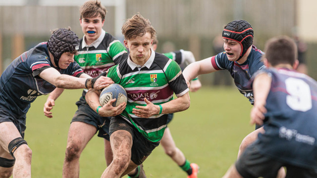 Action from the Medallion Shield match between Sullivan Upper and Royal School Armagh on Wednesday 21 February 2026. Photo: John McMurtry. © FRU SPORTS 2026.