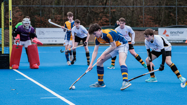 Action from the Burney Cup match between Royal Belfast Academical Institution and Bangor Grammar on Wednesday 25 February 2026. Photo: John McMurtry. © FRU SPORTS 2026.