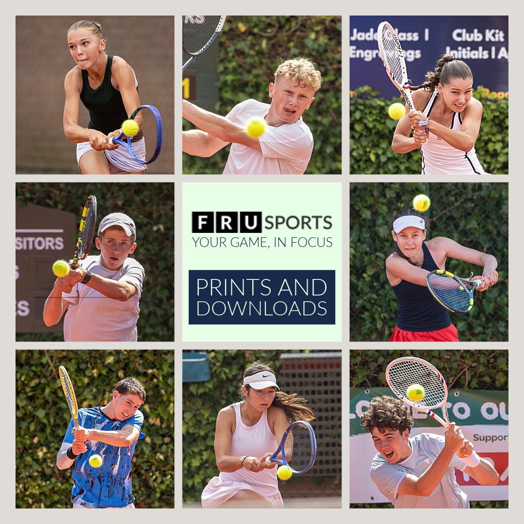 Call to action for the Front Row Union Prints and Downloads site, showing images of various tennis players in action. 